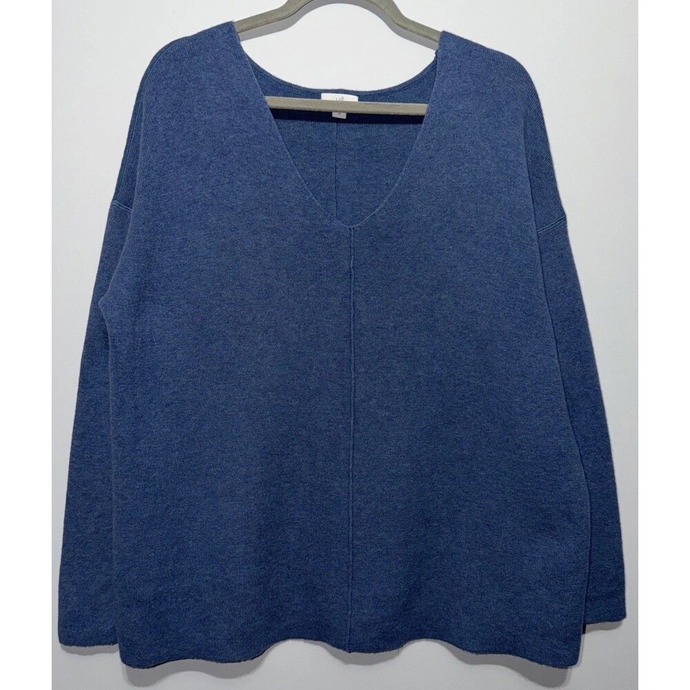 J. Jill Sweater Womens M V-Neck Blue Seamed Front Heavyweight Thick Oversized